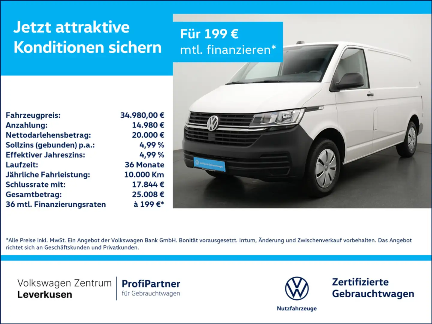 Volkswagen T6.1 Transporter Kasten KAM AHK PORT NAVI Weiß - 1