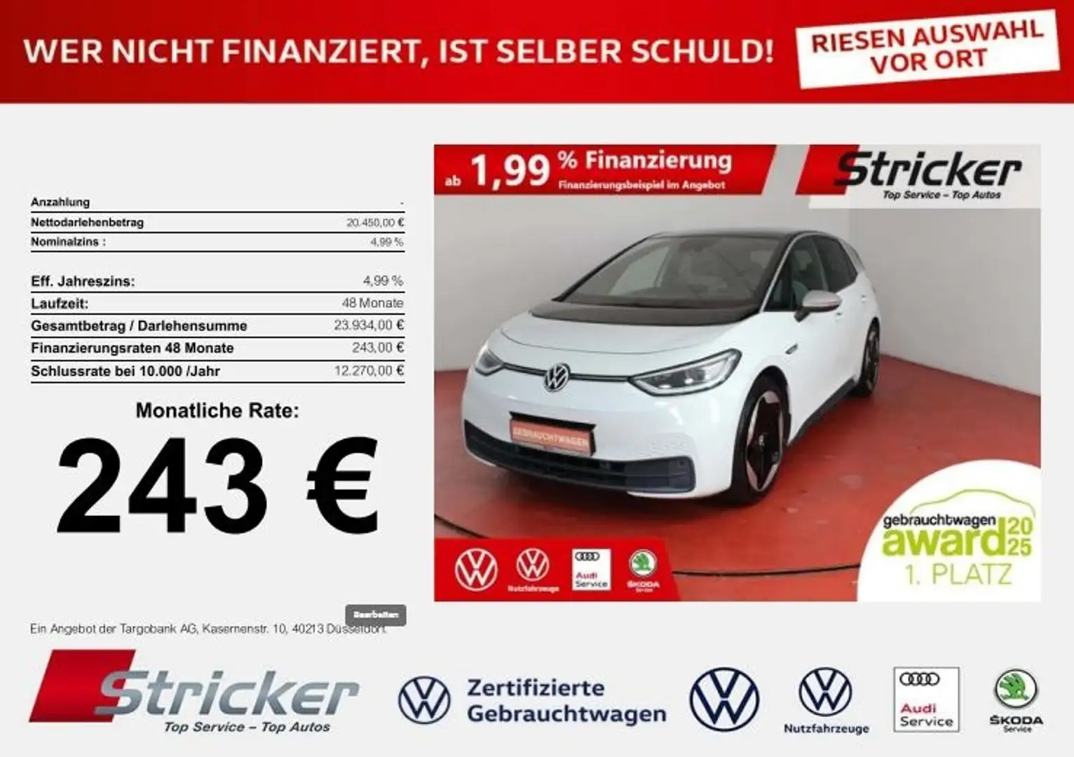 Volkswagen ID.3 1st Max 150/58 243,-ohne Anzahlung Pano ACC Weiß - 1