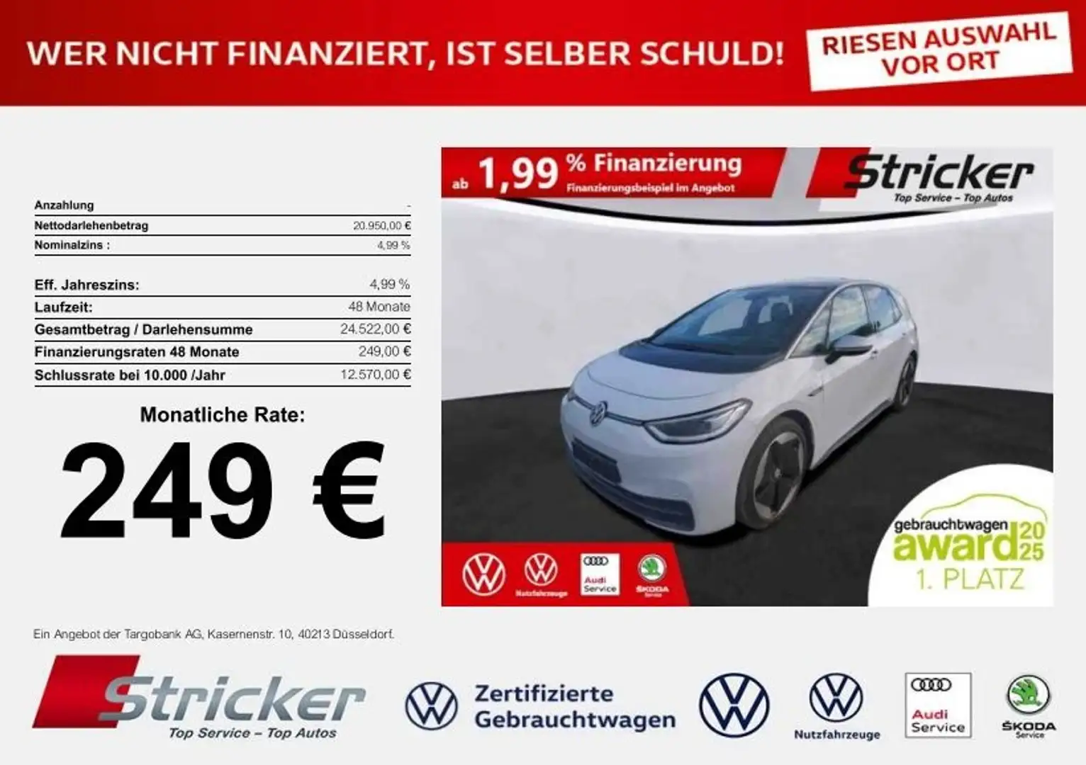 Volkswagen ID.3 1st Max 150/58 249,-ohne Anzahlung Pano ACC Weiß - 1