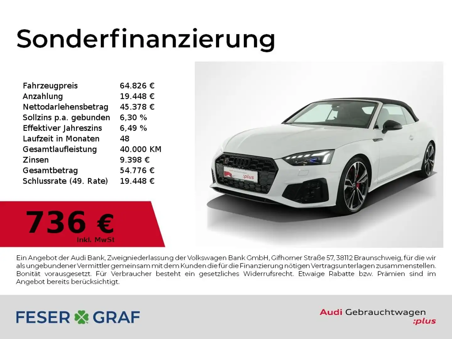 Audi S5 Cabriolet TFSI HUD,Leder,Kamera,Matrix,B&O Weiß - 1