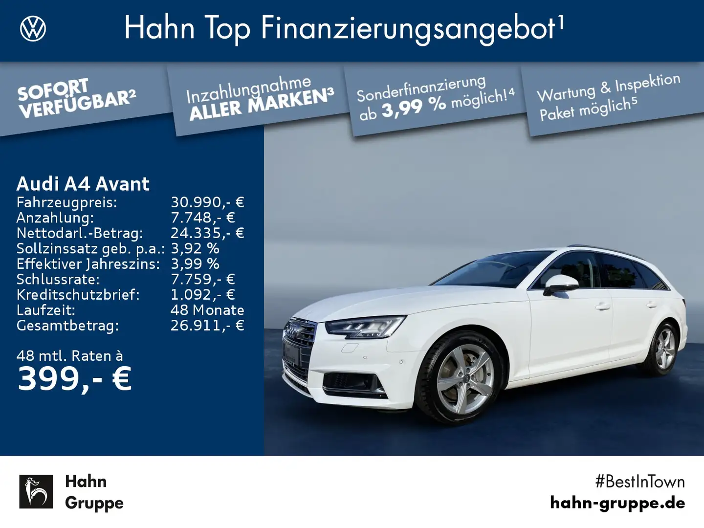 Audi A4 40TDI qu. Sport S-trc Standh B&O Navi Weiß - 1
