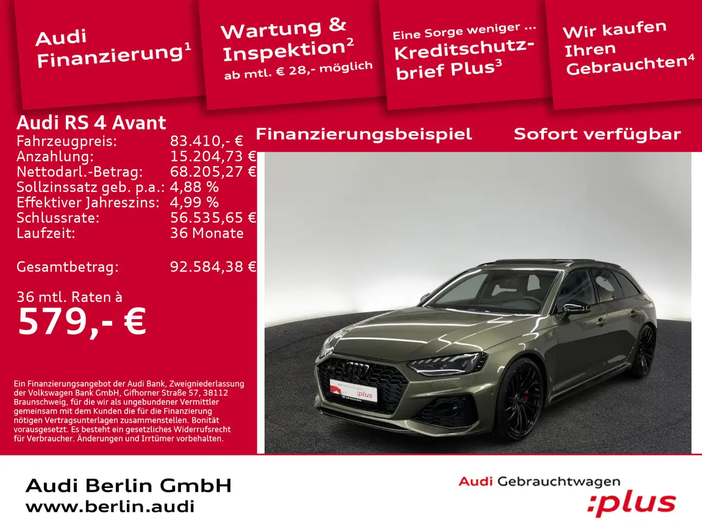 Audi RS4 tiptr. MATRIX 360°K NAVI PANO HUD B&O Vert - 1