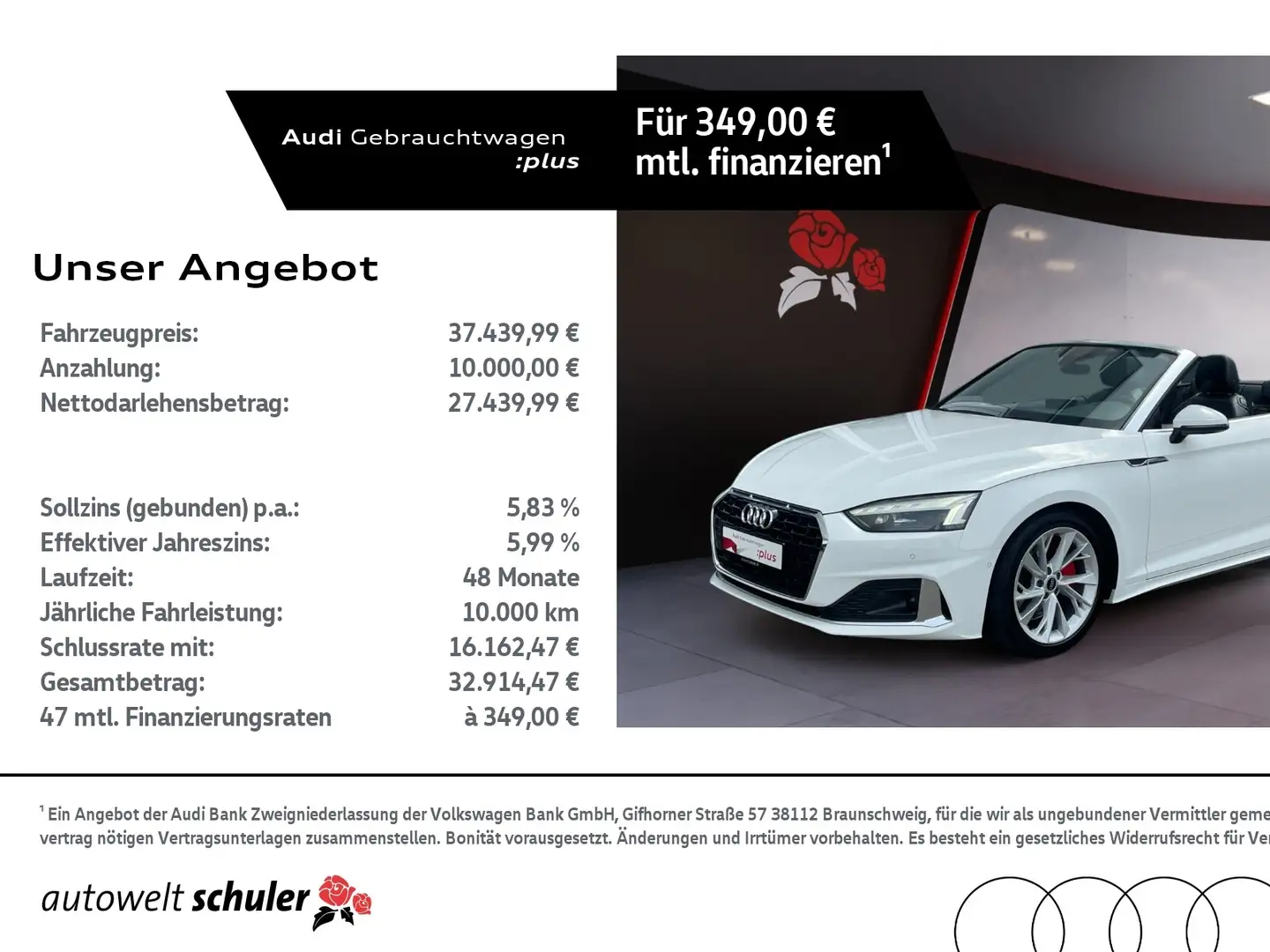 Audi A5 Cabriolet 40 2.0 TFSI S-tronic RFK Navi Matrix-LE Weiß - 1