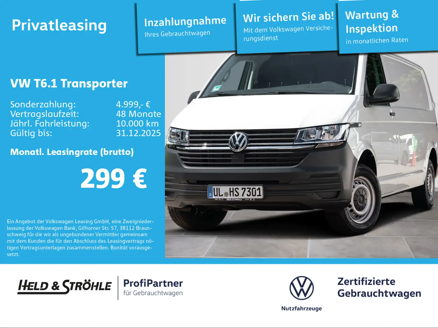 Volkswagen T6.1 Transporter T6.1 Kasten LR  "EcoProfi" 2.0 TDI AHK PDC 3,2t Weiß - 1