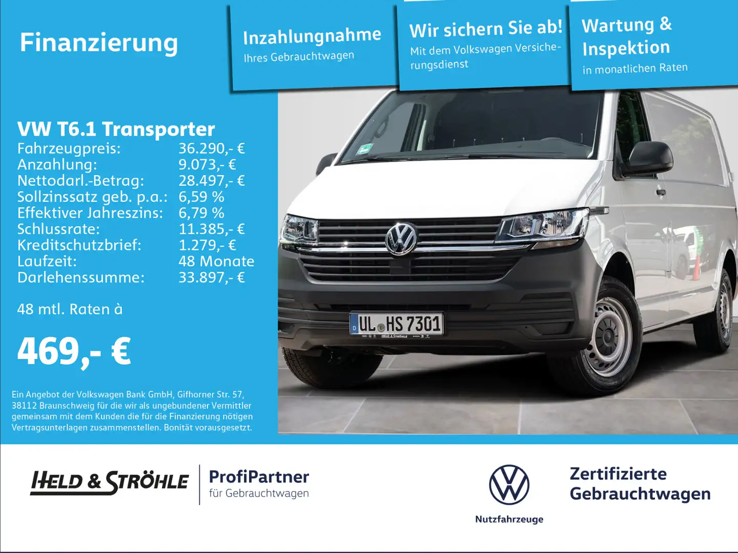 Volkswagen T6.1 Transporter T6.1 Kasten LR  "EcoProfi" 2.0 TDI AHK PDC 3,2t Alb - 1