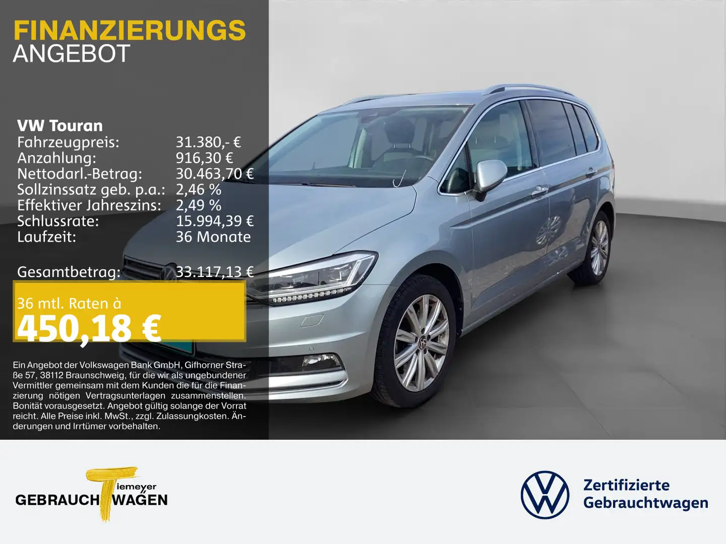 Volkswagen Touran 2.0 TDI DSG HIGHLINE 7-SITZE NAVI AHK KAM Silber - 1