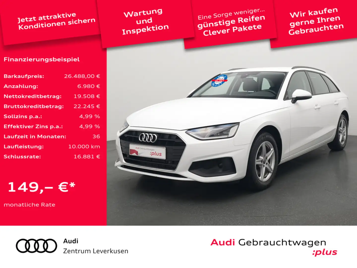 Audi A4 Avant LEDER AHK NAVI LED CARPLAY SHZ PDC Weiß - 1