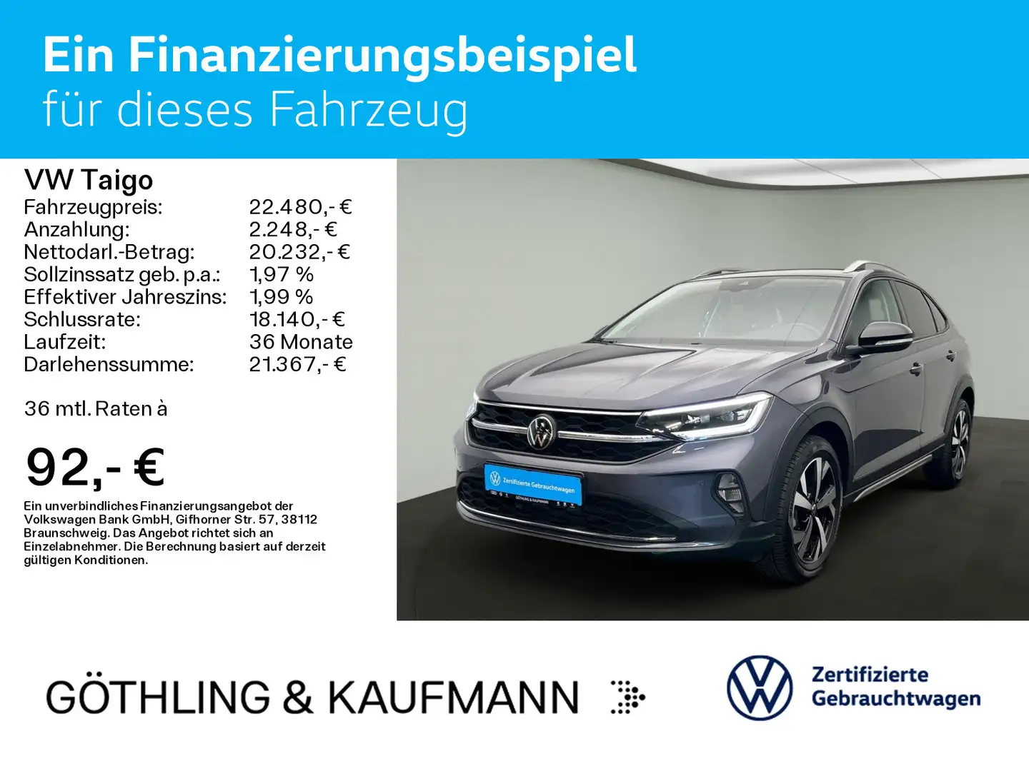 Volkswagen Taigo Style 1.0TSI 85kW*DSG*NAVI*MATRIX*ACC*PDC* Grau - 2