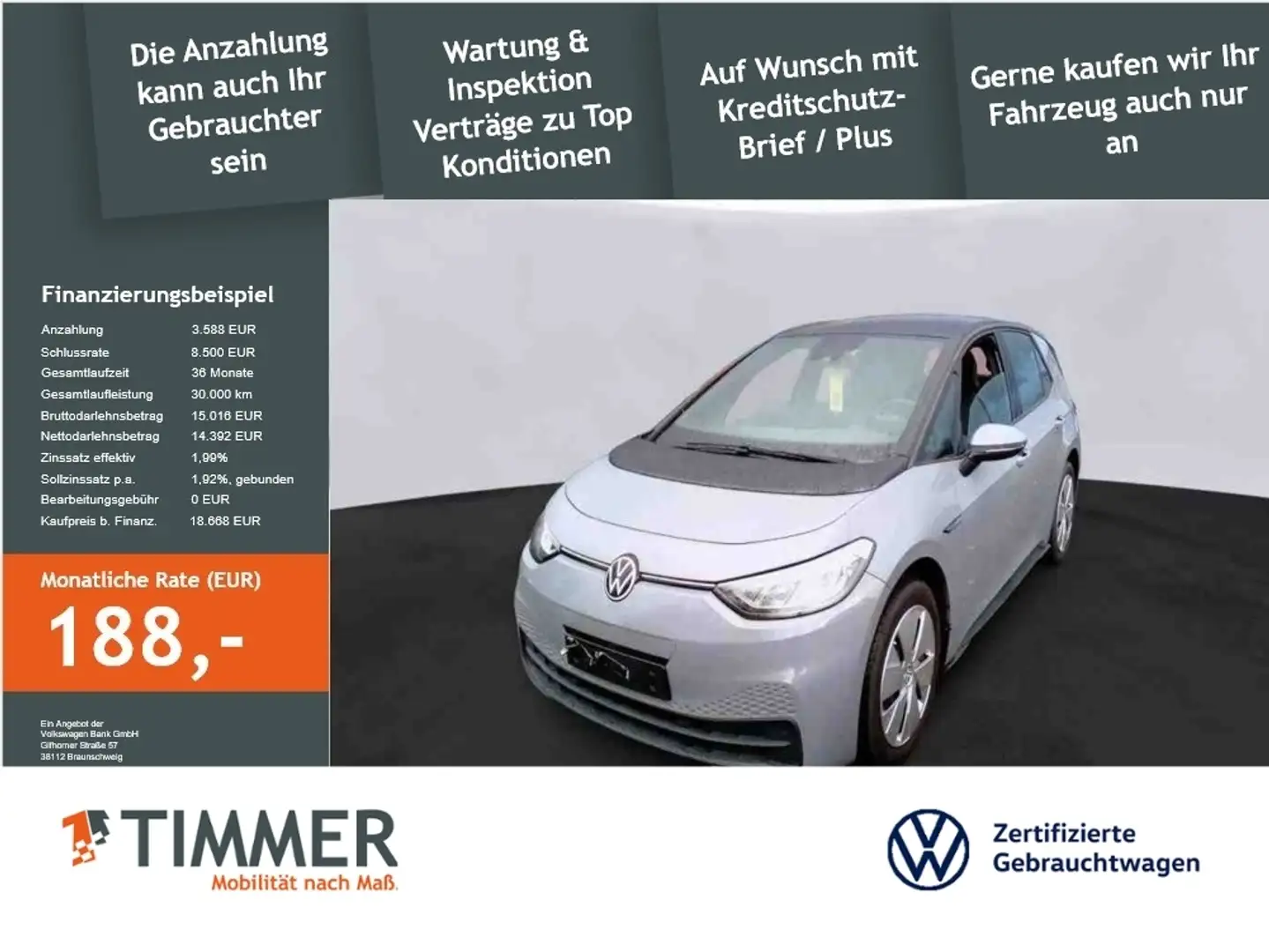 Volkswagen ID.3 PURE PERF. 55 kWh +LED +NAVI +CARPLAY +DAB+ +PDC Grau - 1