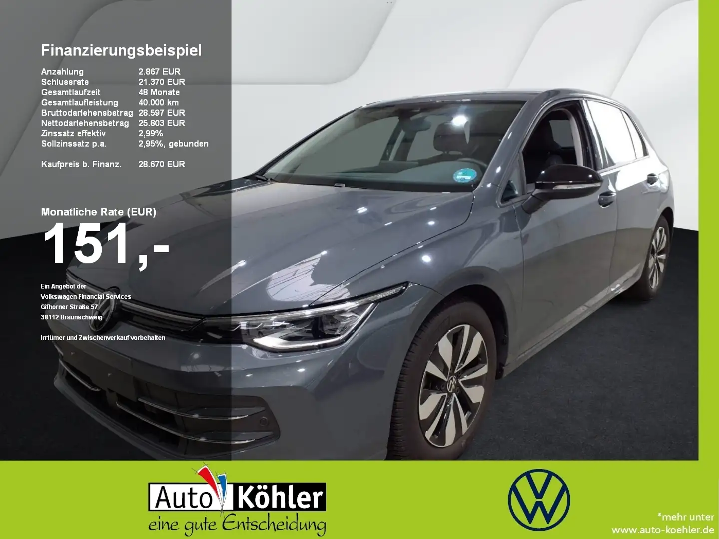 Volkswagen Golf GOAL eTSI DSG Matrix/CarPlay/AHK/Virt/ACC Grau - 1
