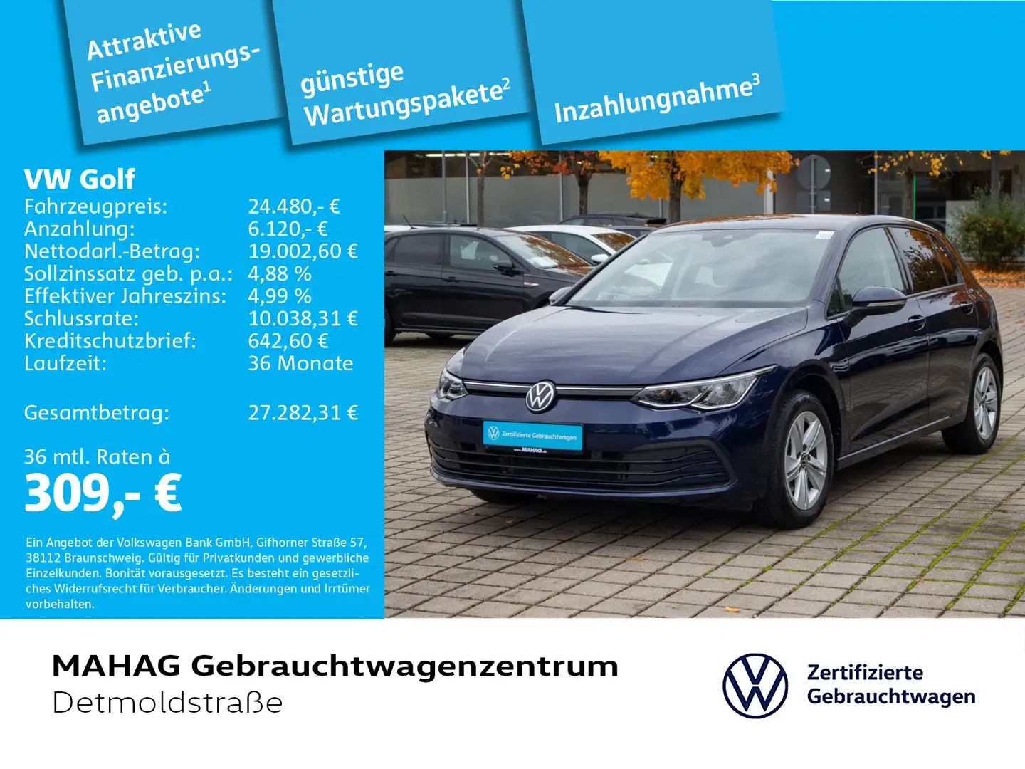 Volkswagen Golf VIII 1.5 eTSI Life AHK LED Navi ParkPilot R Bleu - 1