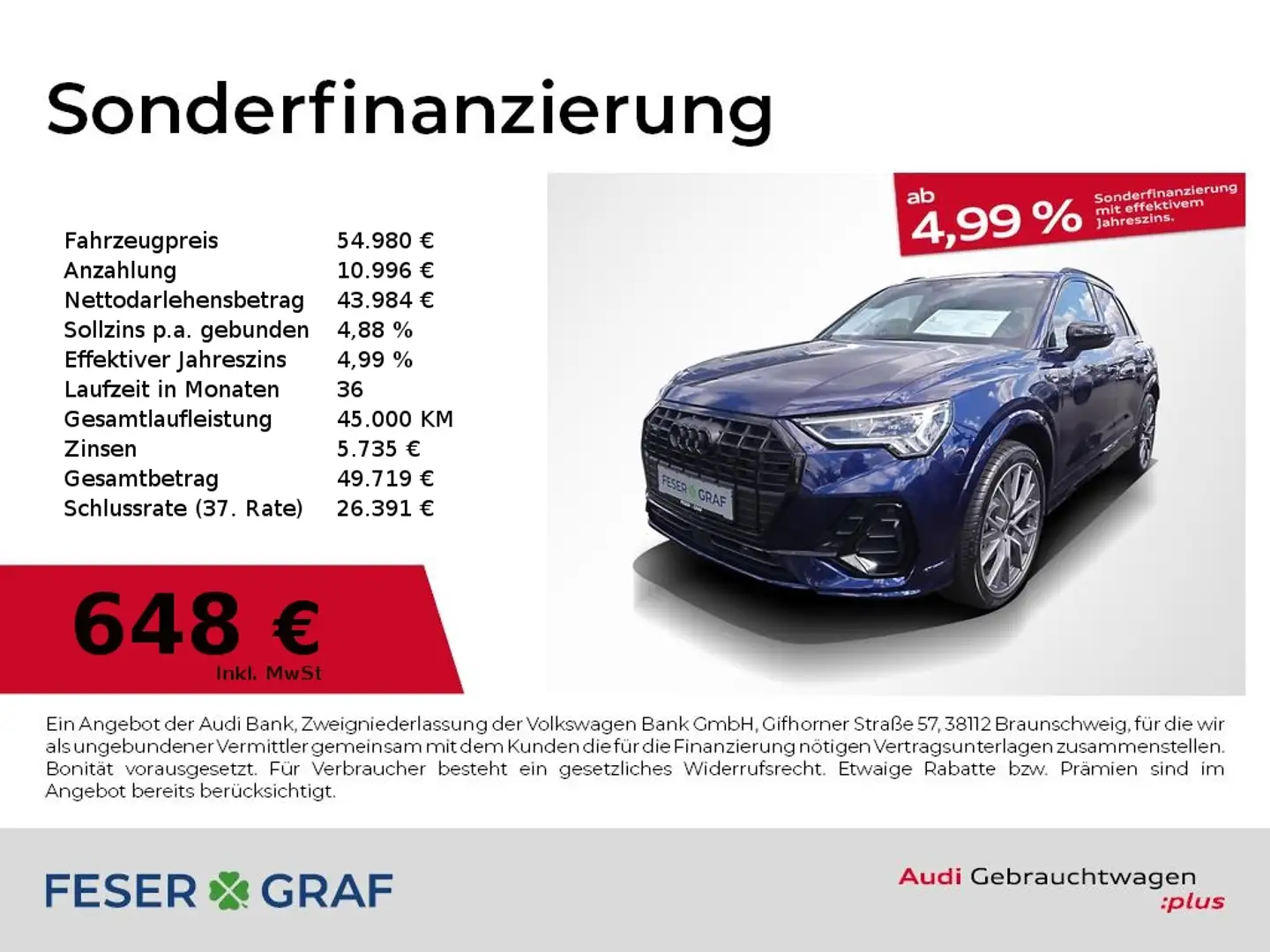 Audi Q3 S line 40 TFSI quattro Stronic Pano AHK PDC Blau - 1