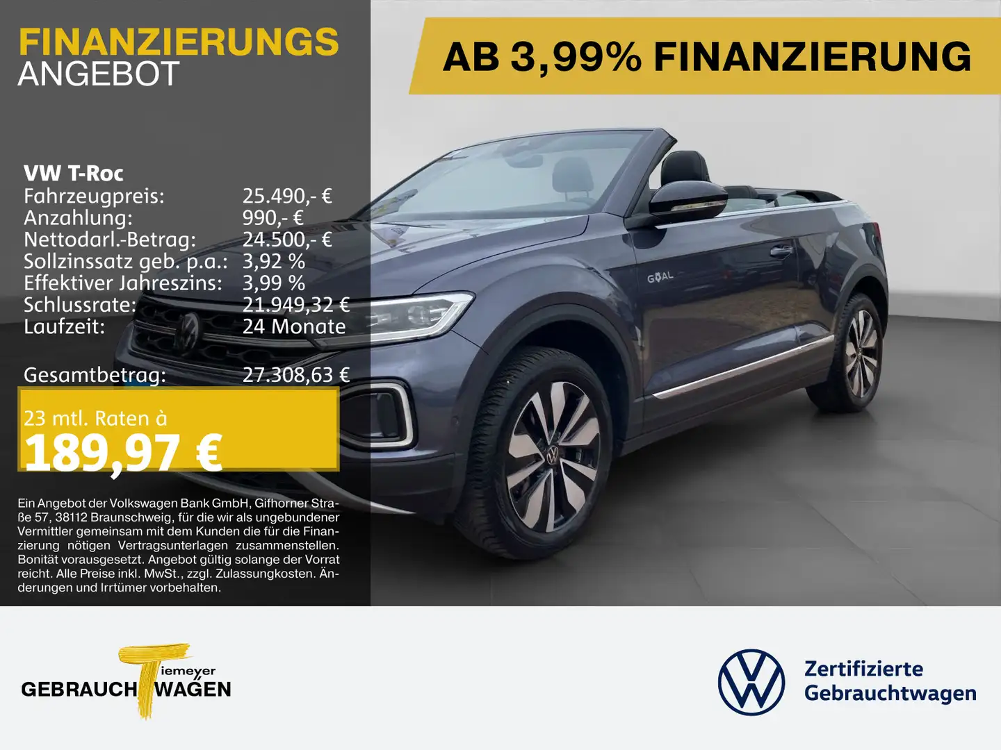 Volkswagen T-Roc Cabrio 1.0 TSI GOAL LED+ NAVI KAMERA LM17 Grau - 1