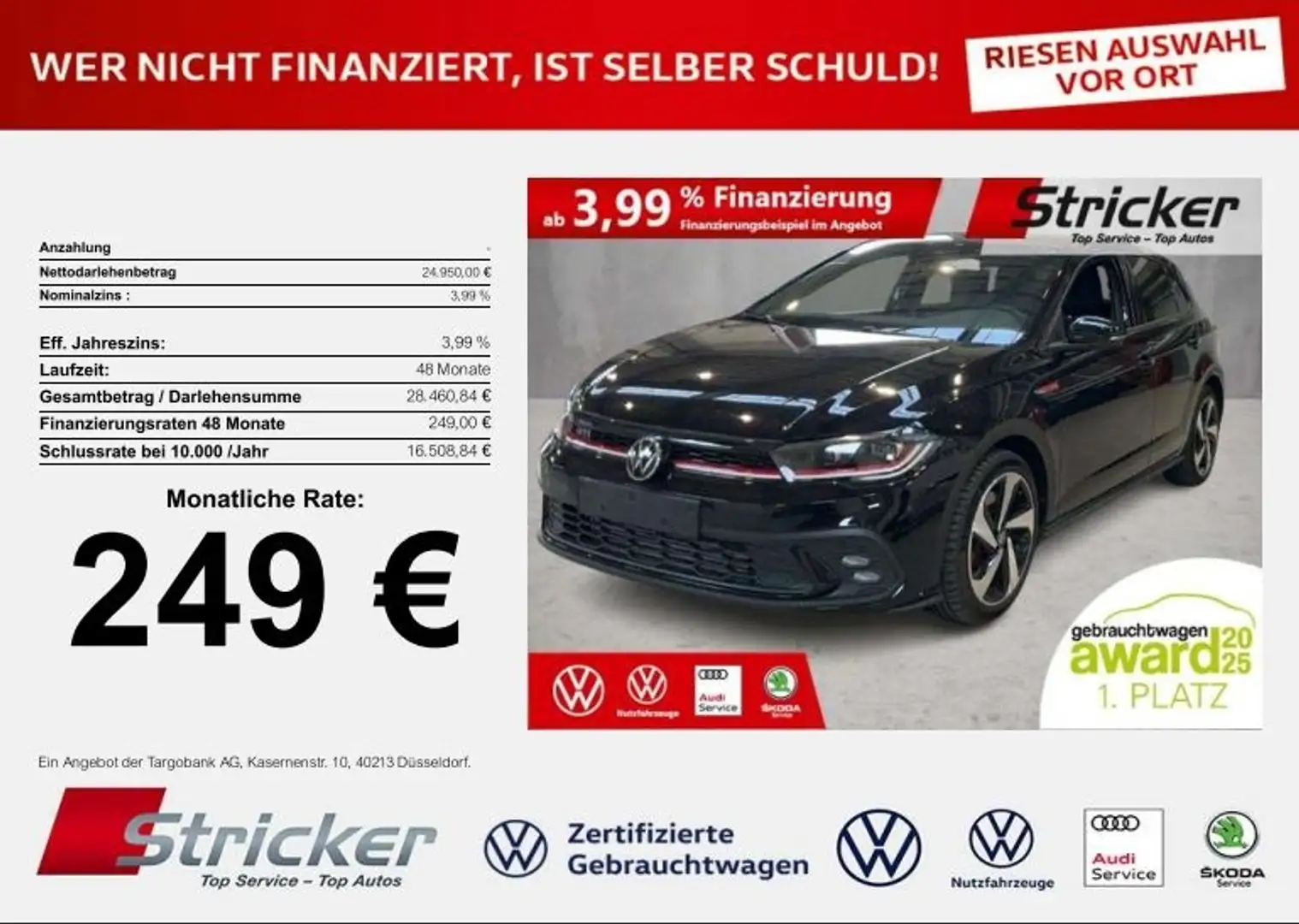 Volkswagen Polo GTI 2.0TSI DSG 249,-ohne Anzahlung ACC App-Connec Schwarz - 2