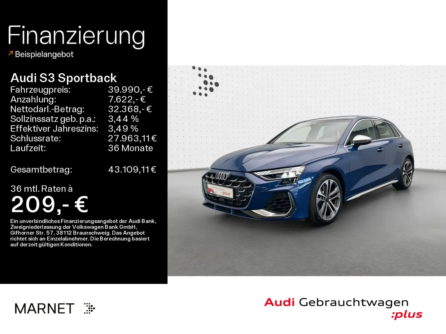 Audi S3 TFSI quattro*Navi*LED*Alu*PDC*Virtu Blau - 1