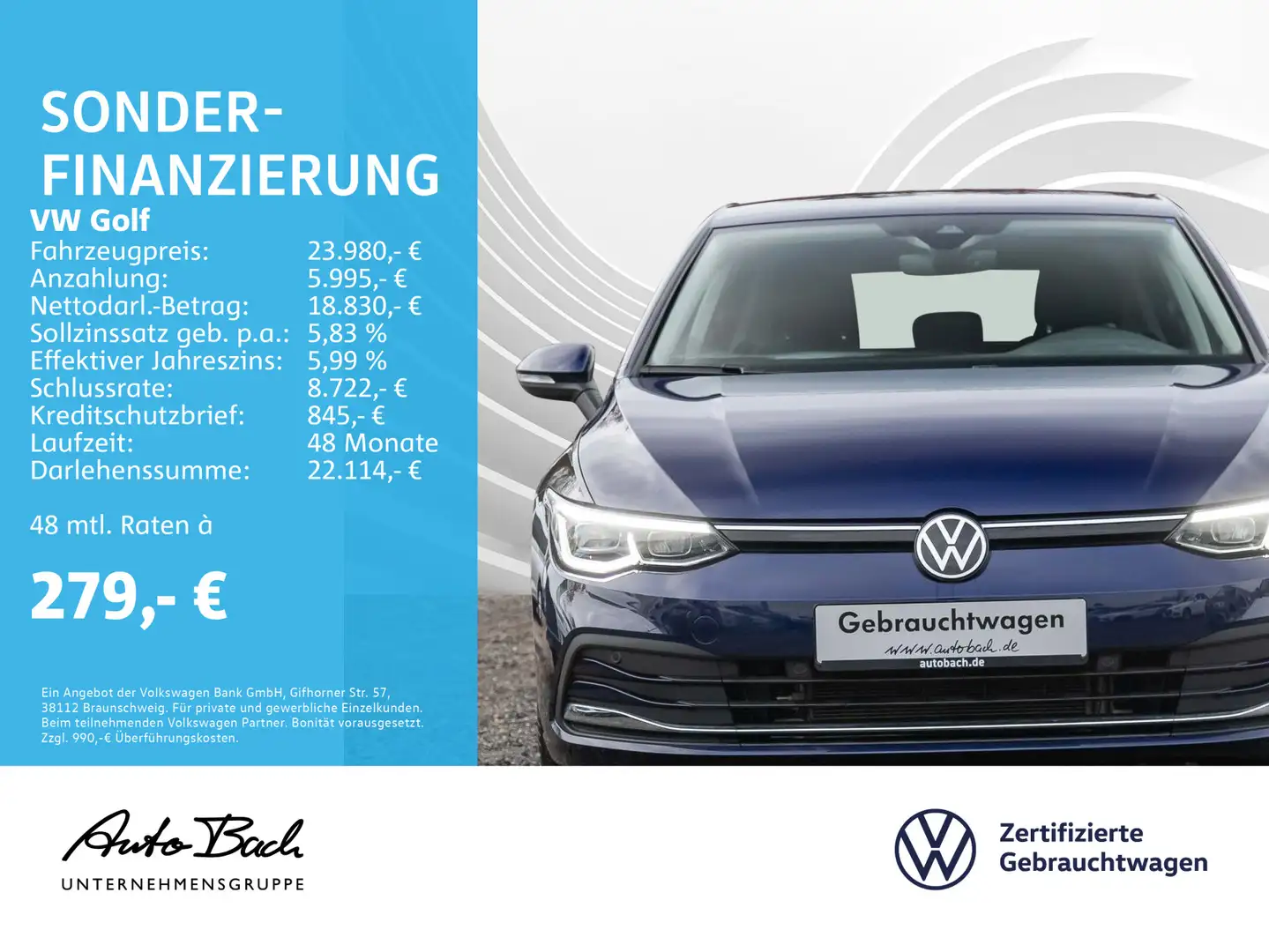 Volkswagen Golf VIII 1.5 eTSI "ACTIVE" DSG Navi LED ACC Dig Blauw - 2