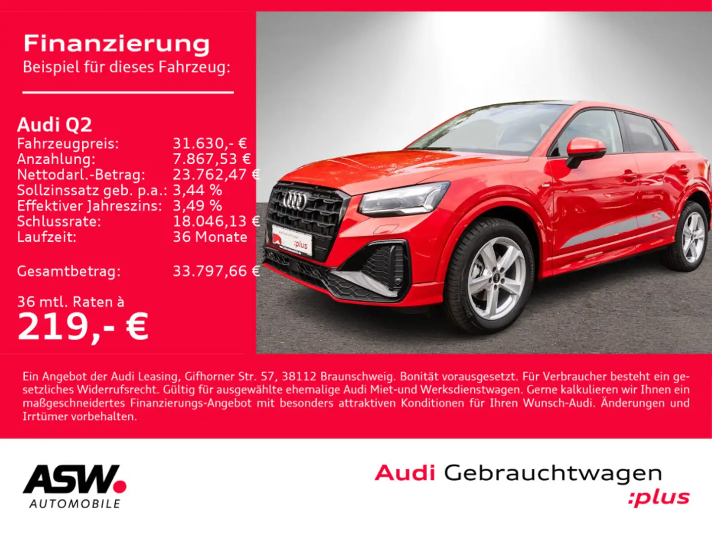 Audi Q2 S line 35TFSI NAVI MATRIX PANO AHK RFK ACC VC Rot - 1