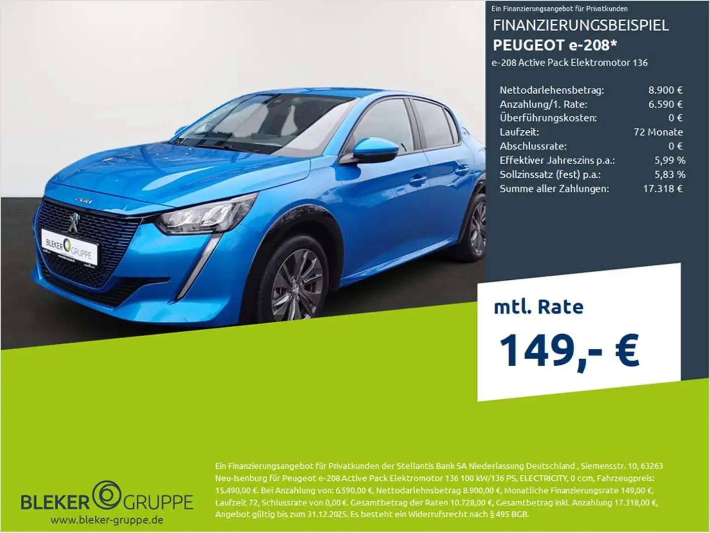 Peugeot 208 208 (P2) e- Active Pack Blau - 1