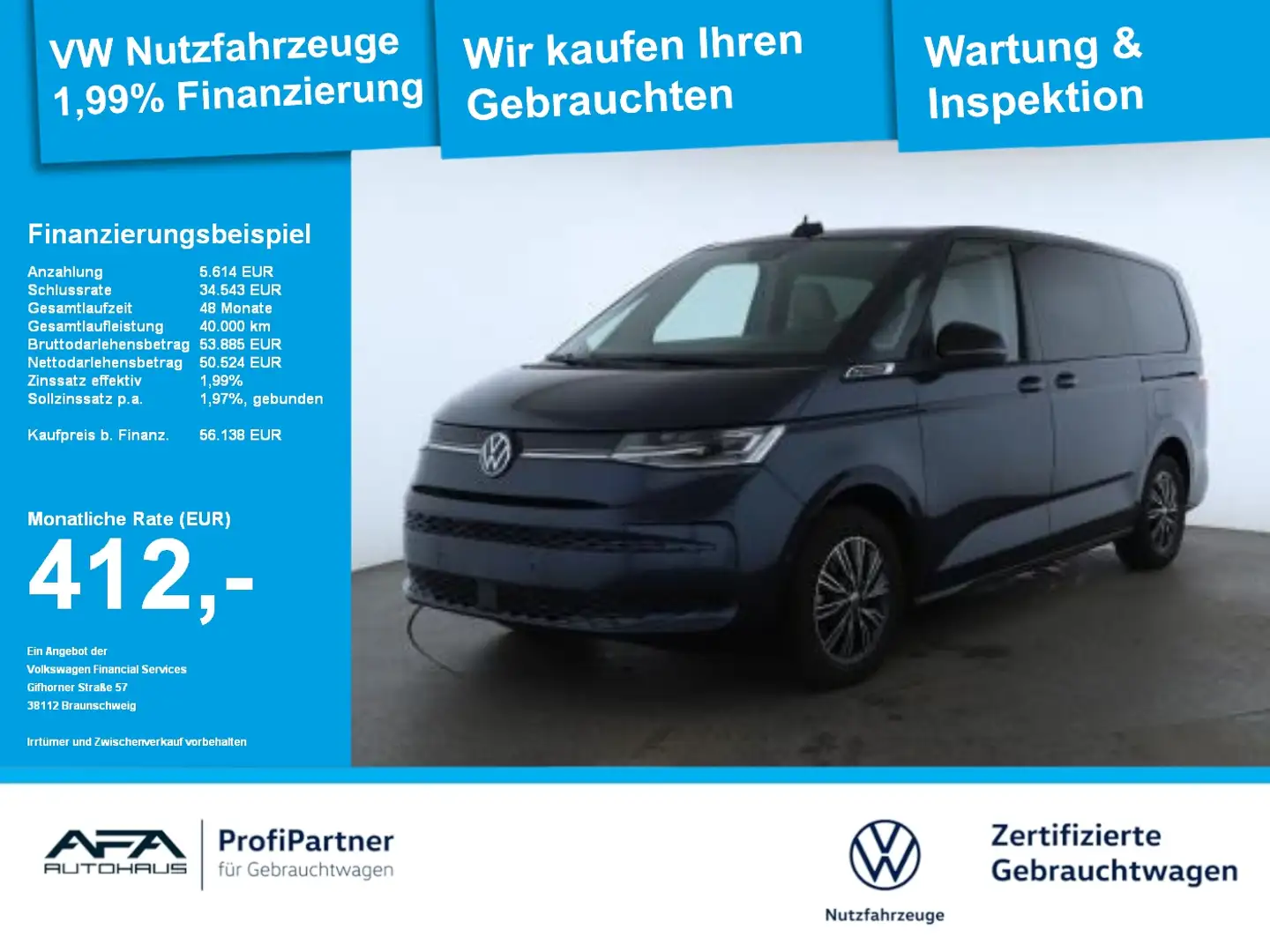 Volkswagen T7 Multivan Multivan 2.0 TDI LIFE DSG LED*Navi*AHK*Sthz Blau - 1