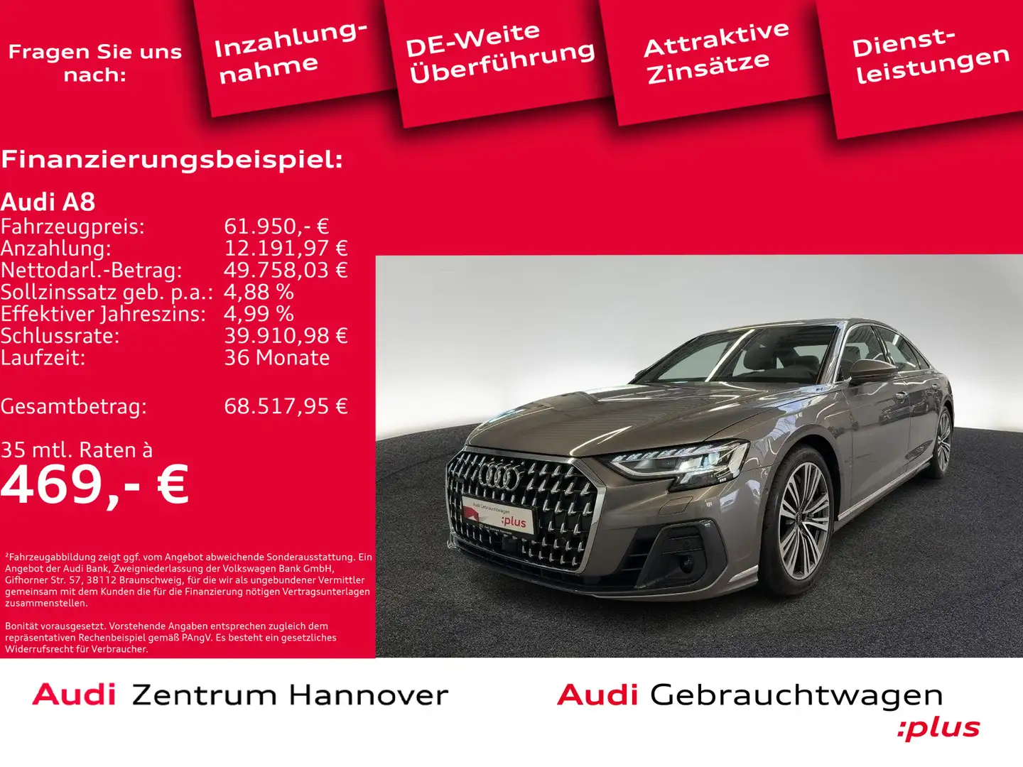 Audi A8 60 TFSIe quattro HD Matrix Memory Luft Kamera Gris - 1