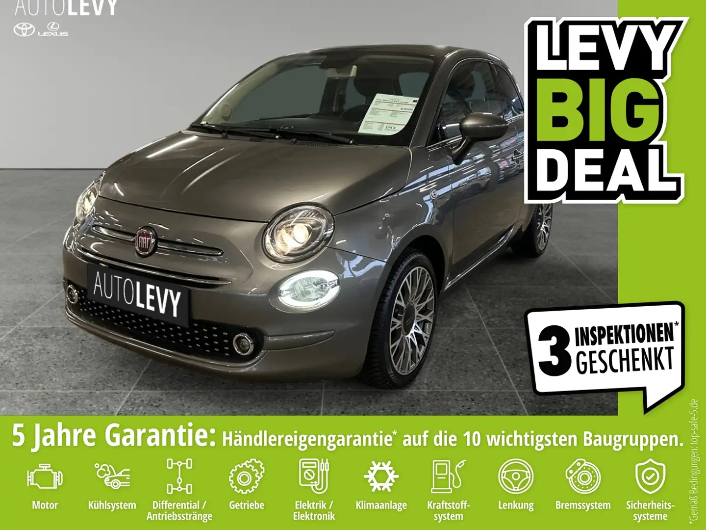 Fiat 500 1.2 8V Lounge +Navi+PDC+Panorama-Schiebed+ Gris - 1