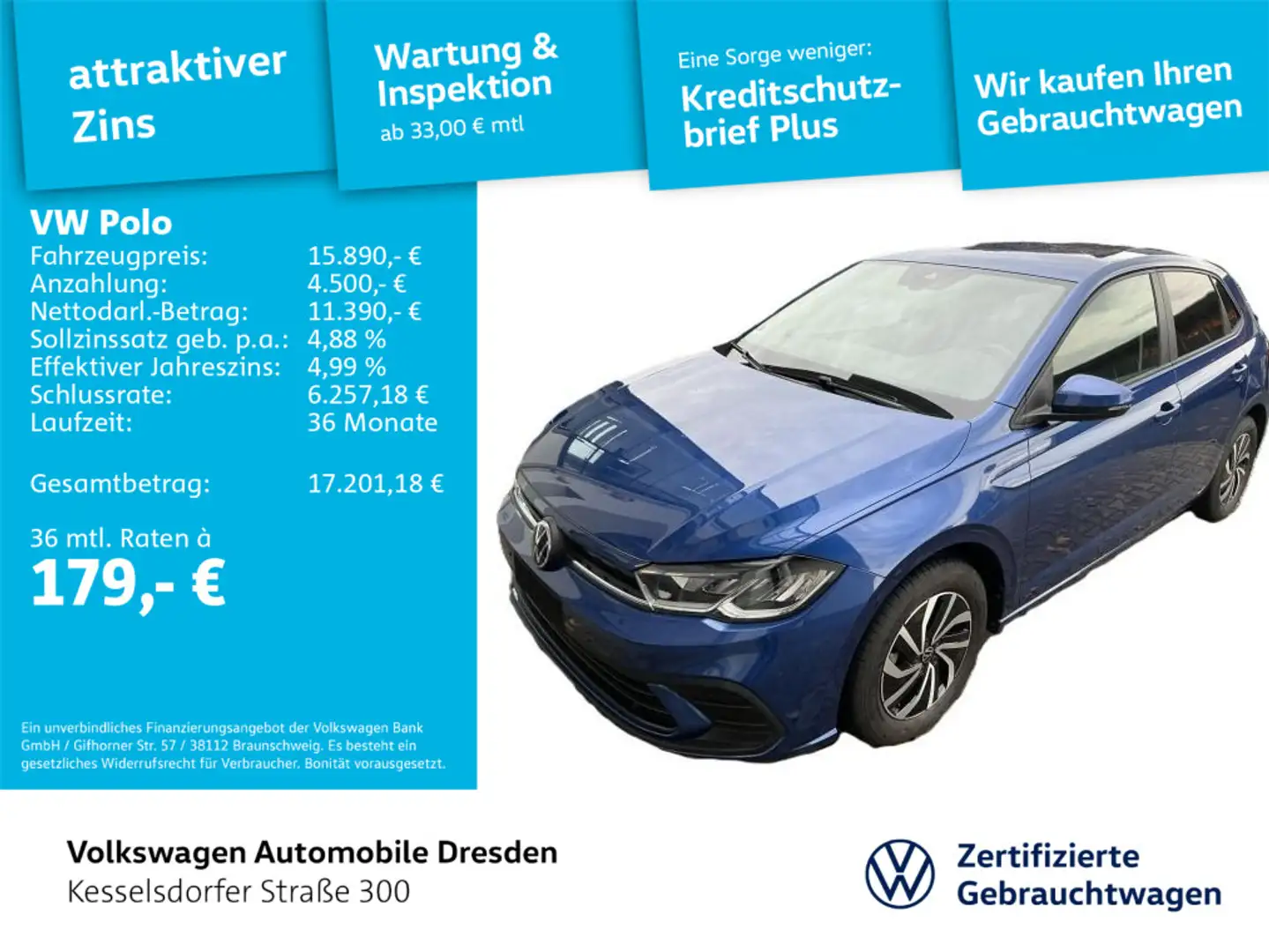 Volkswagen Polo 1.0 Fresh DAB LED PDC Blau - 1