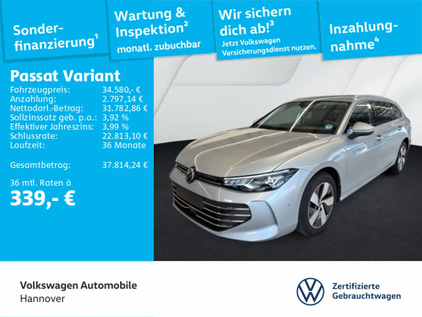 Volkswagen Passat Variant 2.0 TDI DSG Business Navi AHK Kam Silber - 1