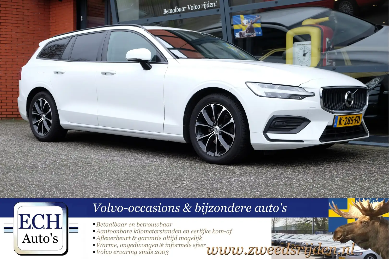 Volvo V60 D3 150 pk AUT. Apple CarPlay, Navi, Bluetooth, BLI Blanc - 1