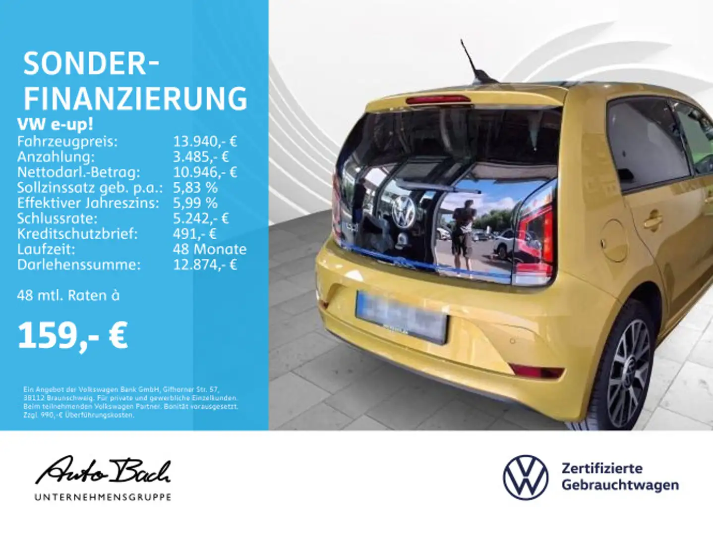 Volkswagen e-up! Style, Rückfahrkamera, Klima, Sitzheizung, Жовтий - 2