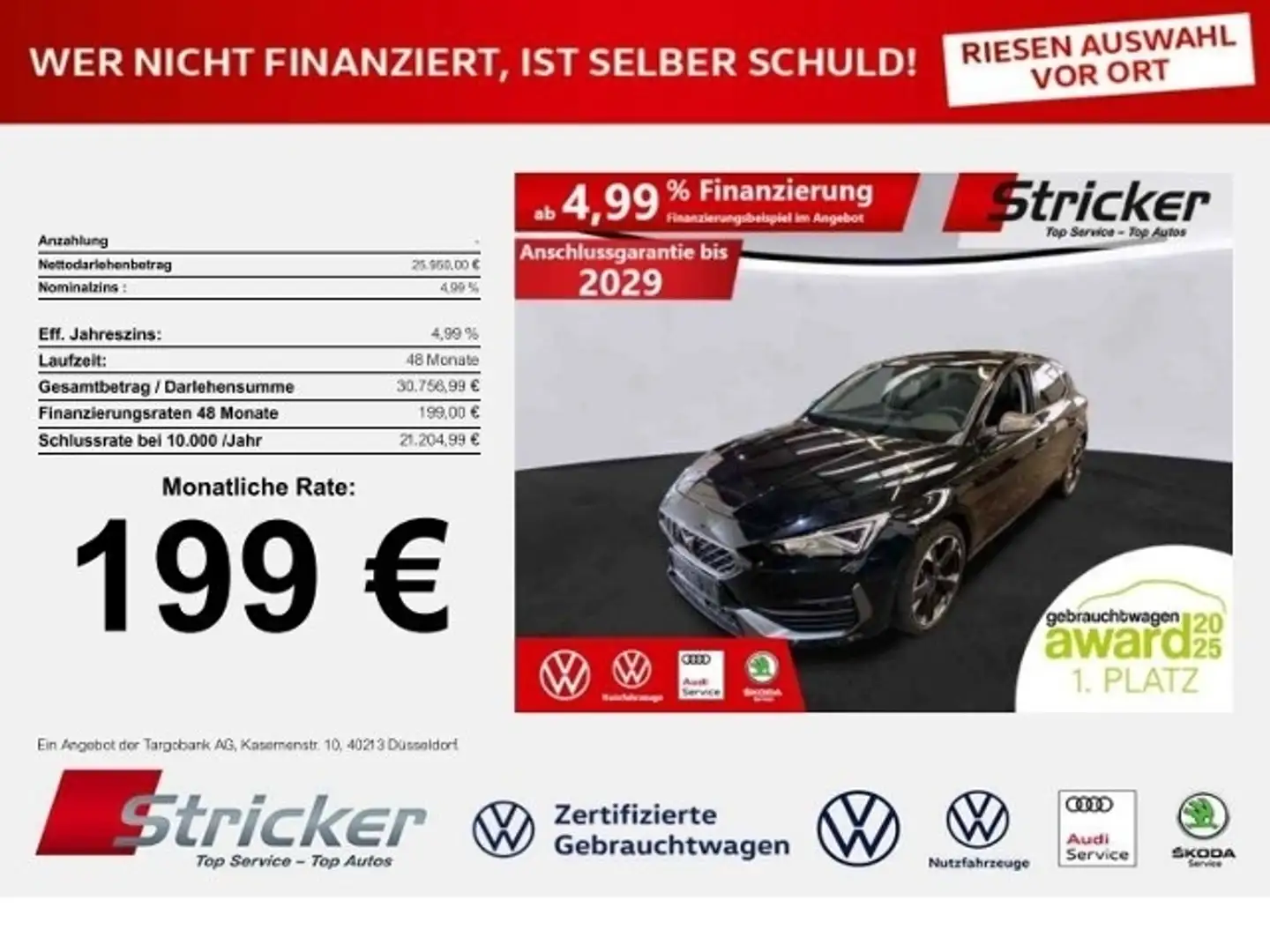 CUPRA Leon 1.5eTSI DSG 199,-ohne Anzahlung Navi ACC Kamera Schwarz - 1