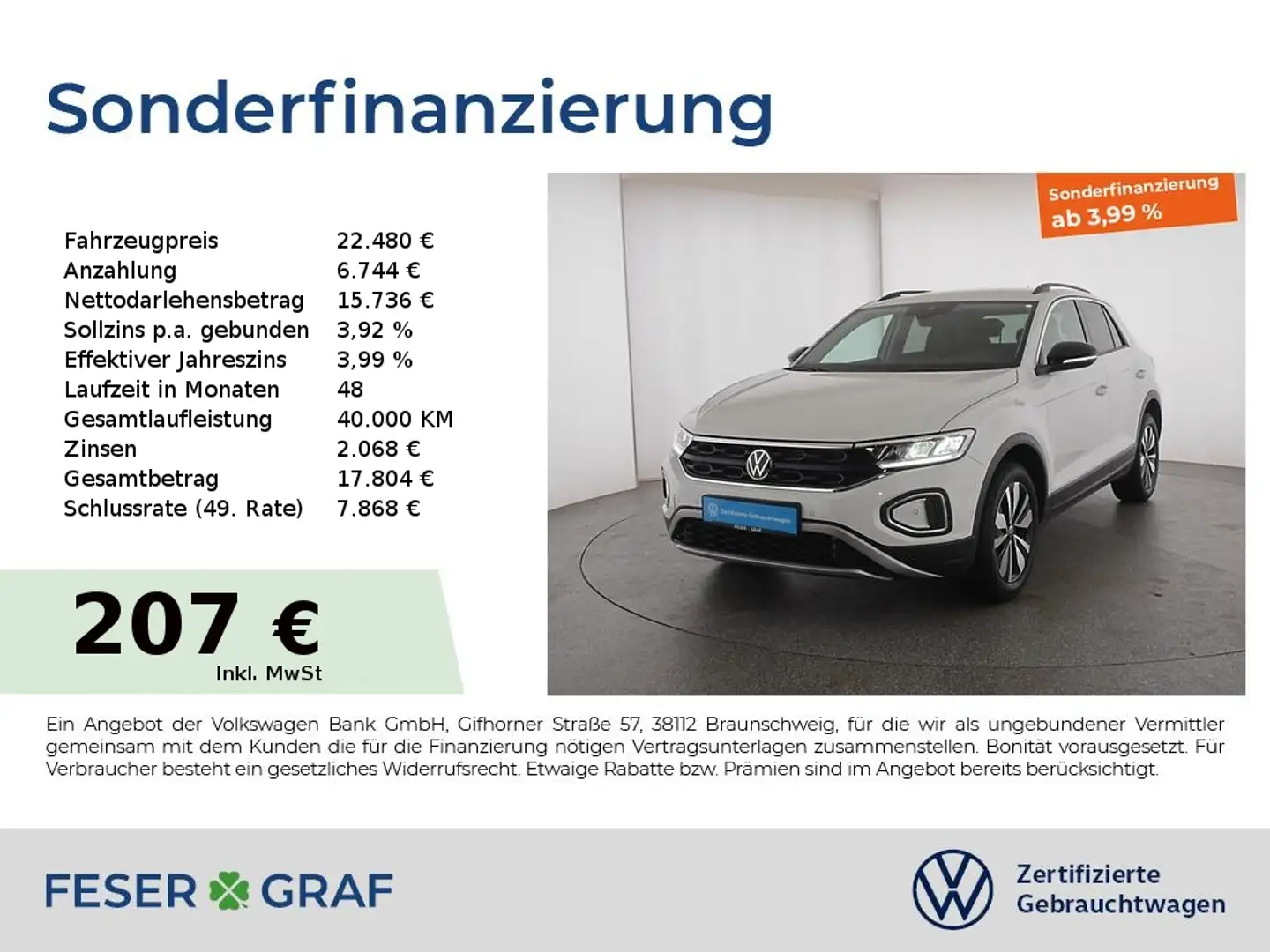 Volkswagen T-Roc 1.0 TSI Goal LED ACC Climatronic Navi 17" Weiß - 1