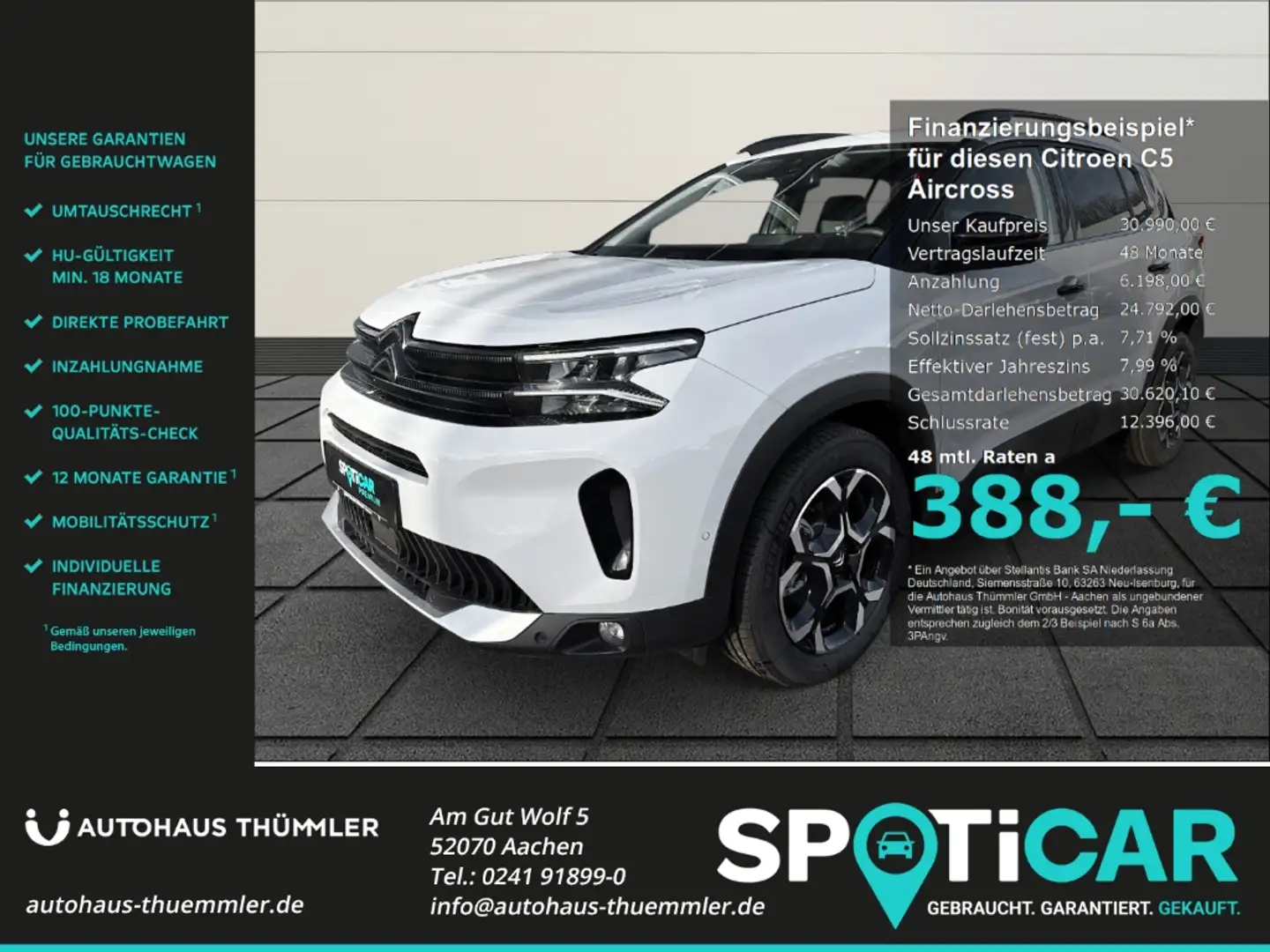Citroen C5 Aircross Max 1.2 Mild-Hybrid 136 EU6e Allwetterreifen Navi Weiß - 1