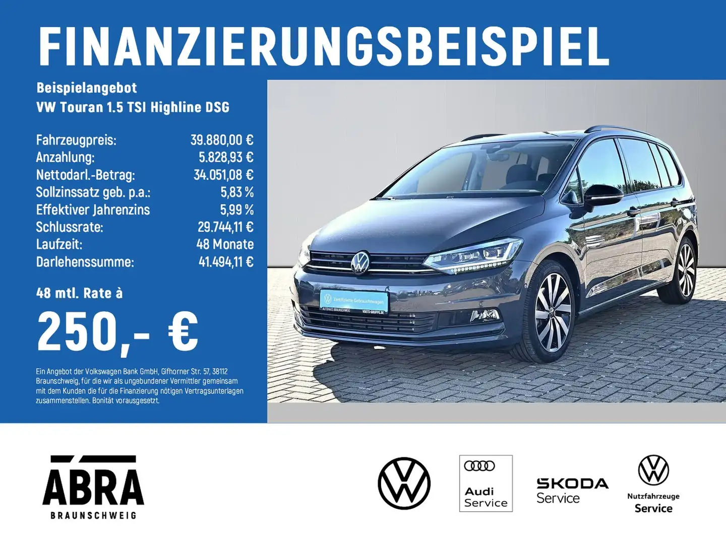 Volkswagen Touran 1.5 TSI Highline DSG LED+PANO+STHZG+CAM Grau - 2