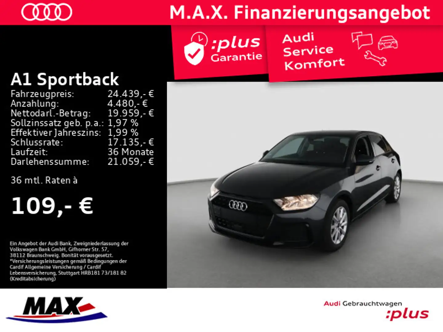 Audi A1 30 TFSI ADVANCED OPTIK+NAVI+VC+ALU+ Grau - 1