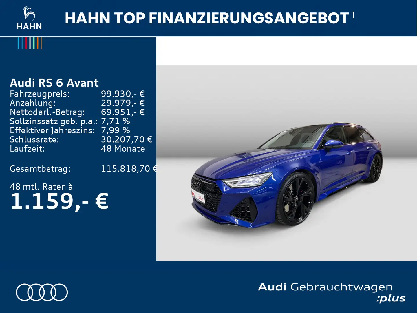 Audi RS6 RS6 Avant 4.0TFSI quattro Tiptrc Pano B&O 280kmh Blau - 2