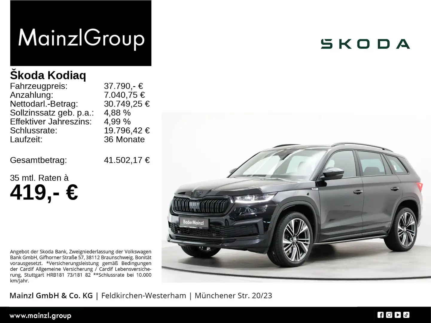 Skoda Kodiaq 2.0 TSI 4x4 DSG Sportline AHK Stdhz 360° Schwarz - 1
