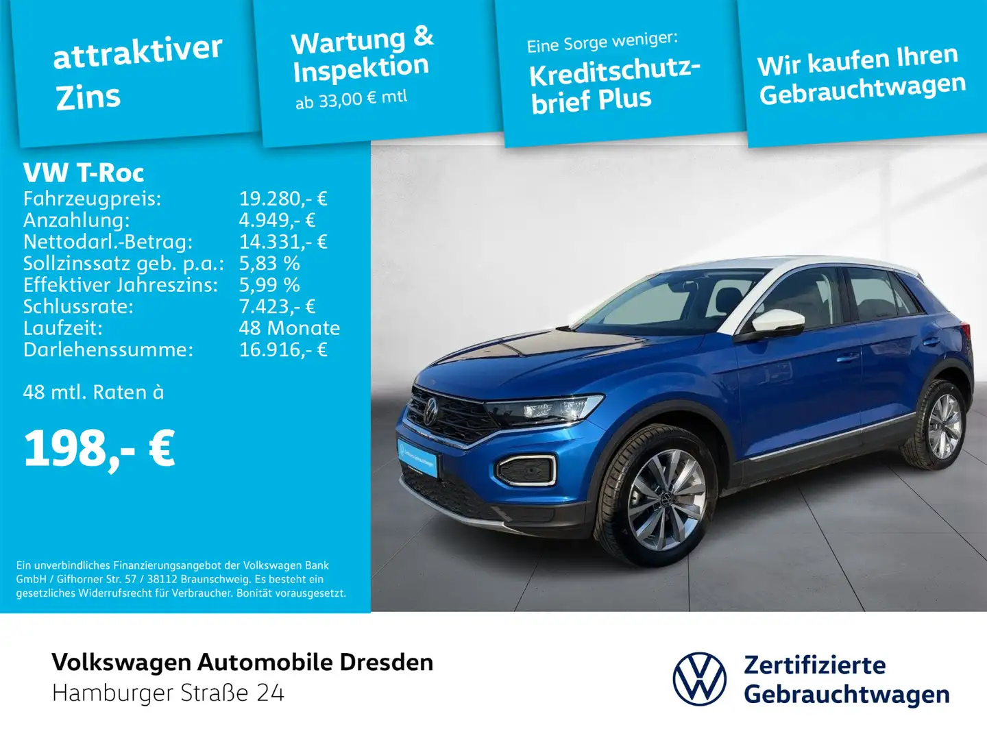 Volkswagen T-Roc Style 1.5 TSI DSG KAMERA LED APP LANE Blau - 1