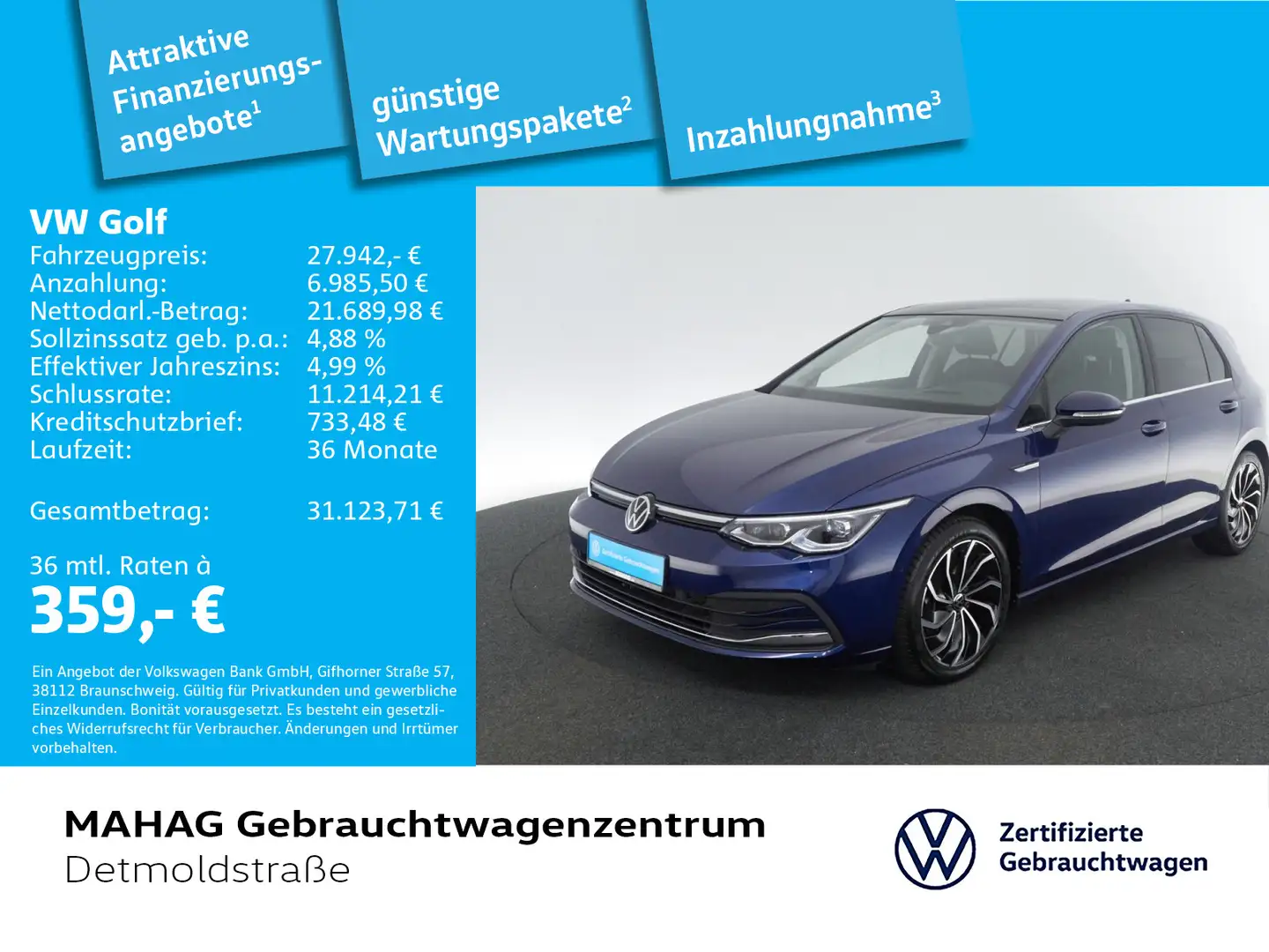 Volkswagen Golf VIII 2.0 TSI STYLE LED Navi AHK Soundsystem Blau - 1