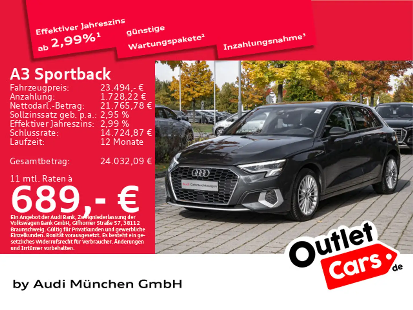 Audi A3 40 TDI qu. S tronic advanced AHK/AC Grau - 1
