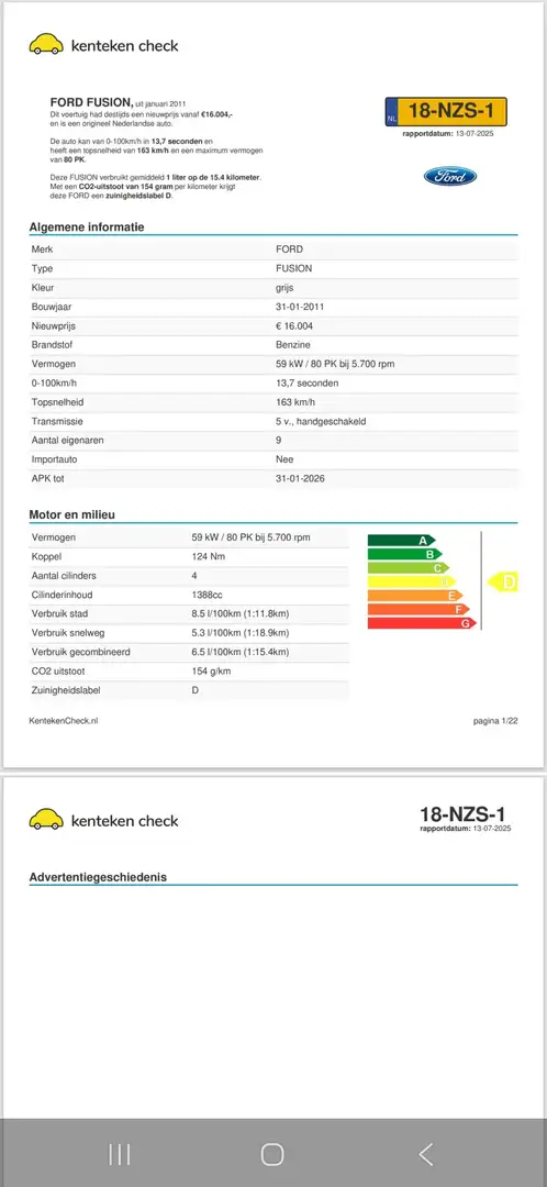 Ford Fusion Fusion 1.4-16V Cool Grijs - 1