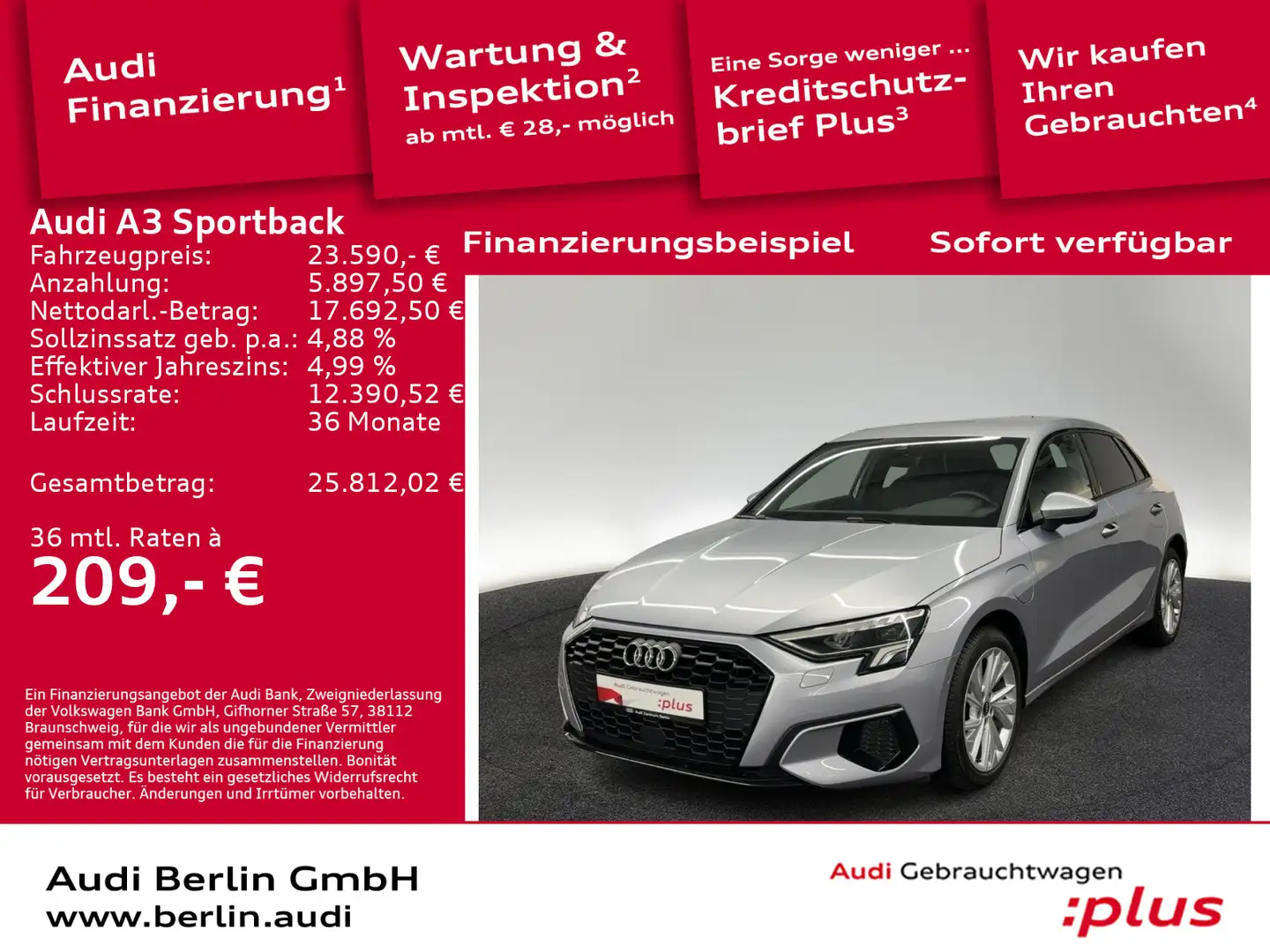 Audi A3 40 TFSI e Advanced S tr. LED RFK NA Silber - 1