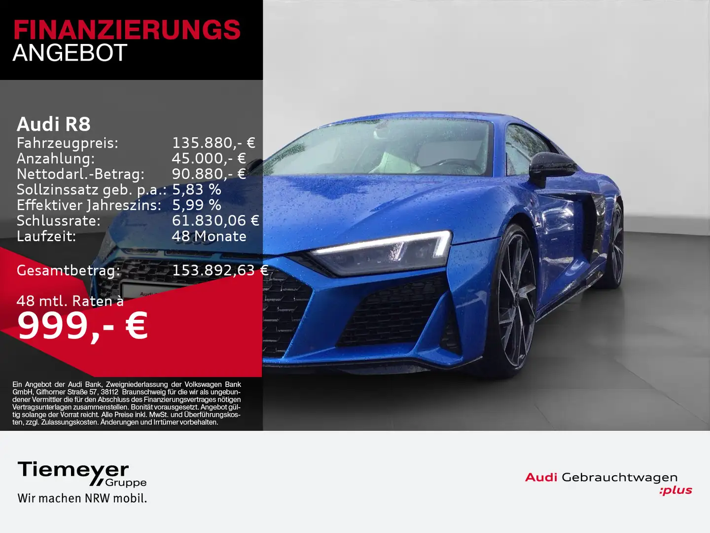 Audi R8 V10 Coupe RWD PERFORMANCE SCHALE LM20 BuO NAV Modrá - 1