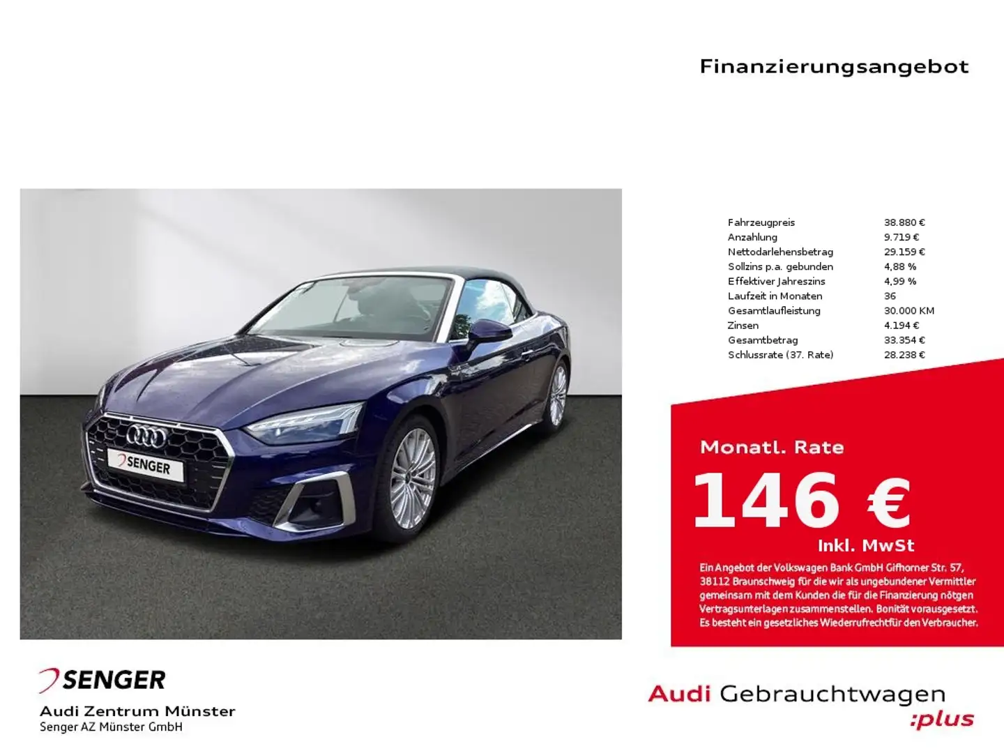 Audi A5 Cabrio 45 TFSI quattro Matrix B&O HUD Kamera Blue - 1