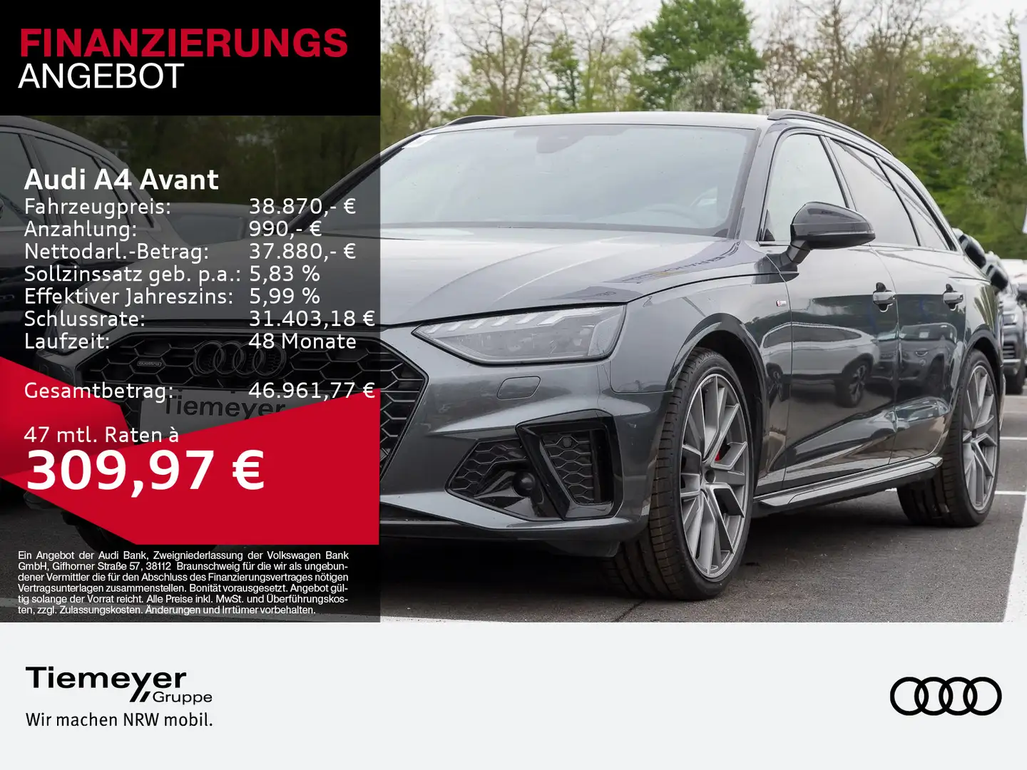 Audi A4 40 TFSI Q 2x S LINE MATRIX KAMERA VIRTU Grau - 1