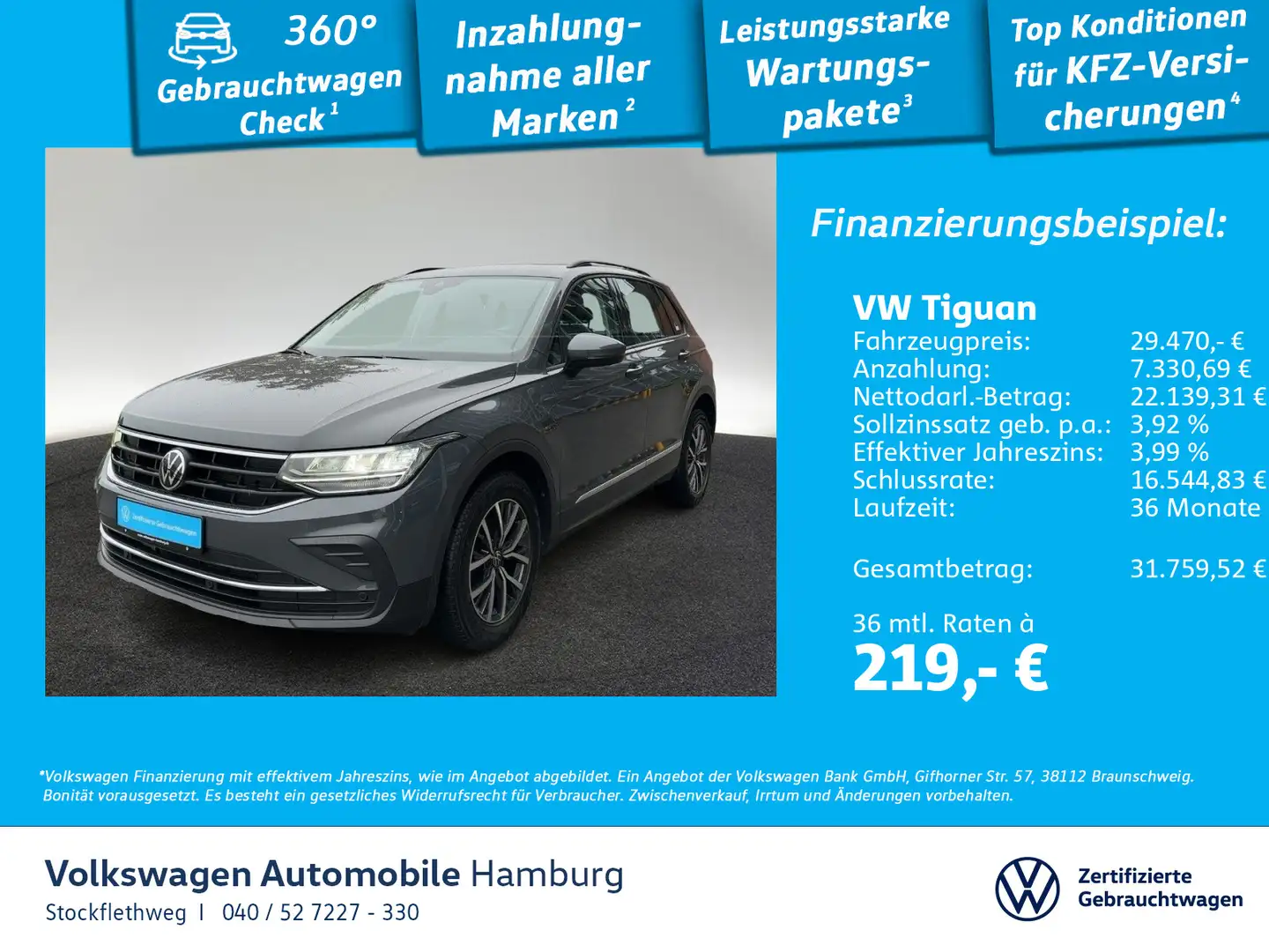 Volkswagen Tiguan 2.0 TDI Life DSG AHK Navi Kamera LED ACC Grau - 1