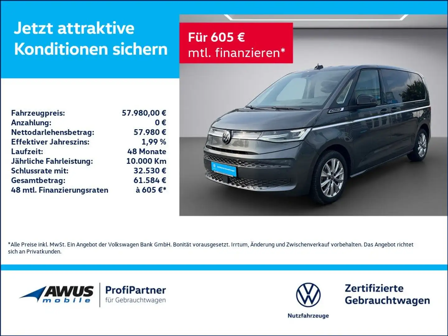 Volkswagen T7 Multivan Style KÜ 2.0TDI 110kW DSG Grau - 1