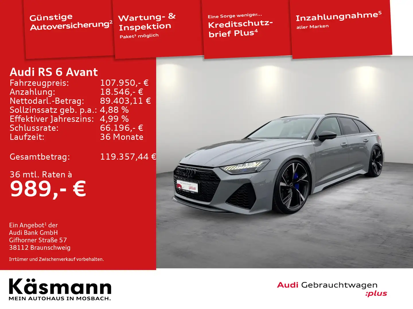 Audi RS6 qu 305VMax RS-AGA HUD AHK B&O 360° Grey - 1