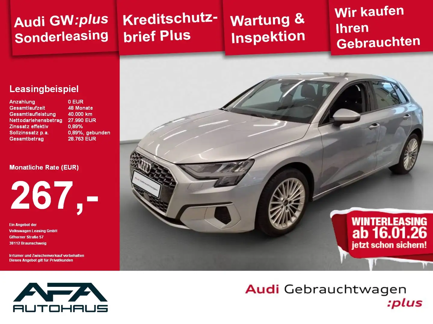 Audi A3 Sportback 35 TFSI Advan. Smart.Int*PDC*GRA*SHZ Silber - 1