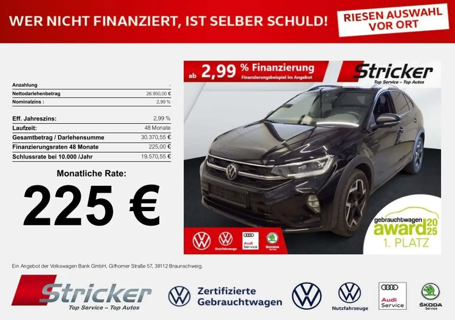 Volkswagen Taigo R-Line 1.5 TSI DSG 225,-ohne Anzahlung AHK IQ.Lig Schwarz - 1