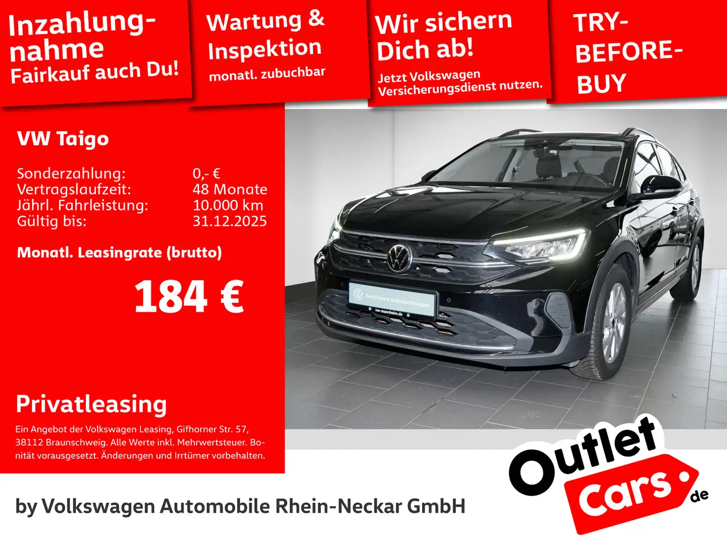 Volkswagen Taigo 1.0 TSI PDC, LED, Klima, uvm Schwarz - 1